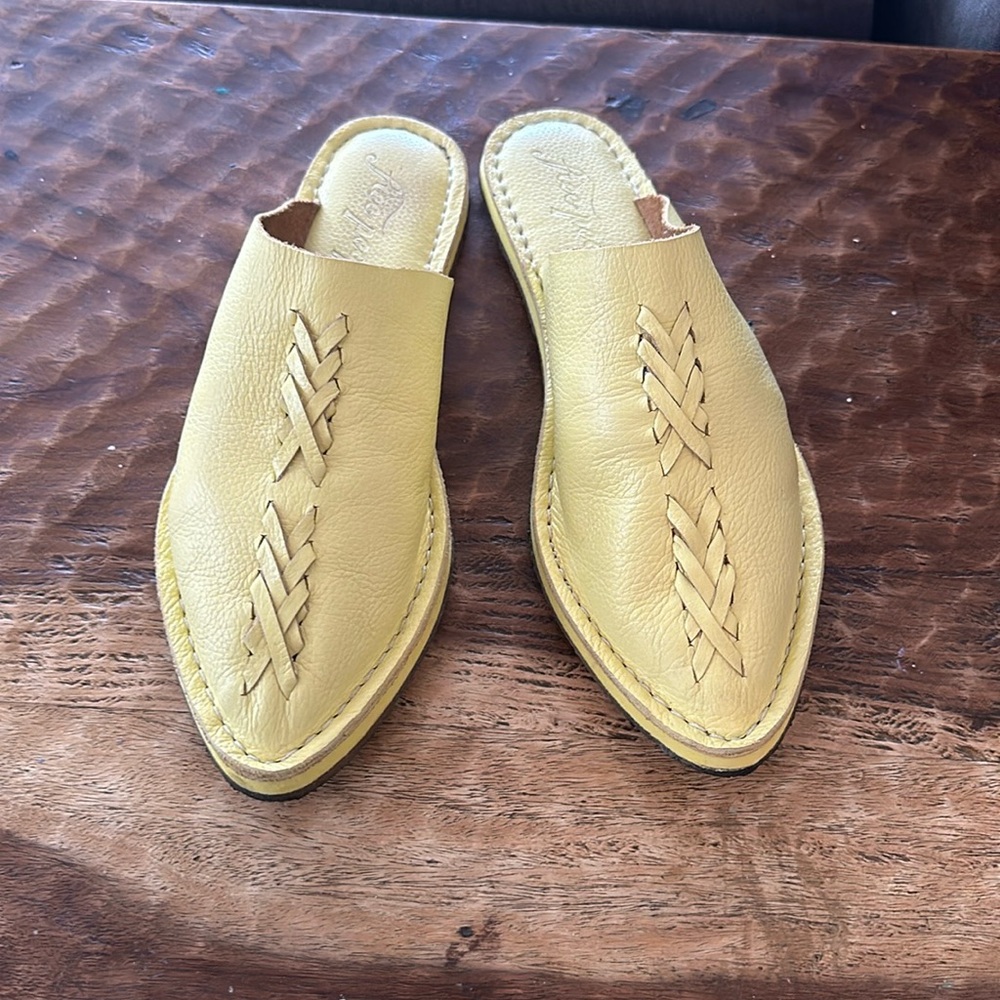 Free People Mustard Woven Leather Mules